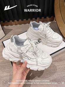 WARRIOR 1 Paar Damen Plateau-Sneaker mit Schnürung vorne, vielseitiges, bequemes Design, Outdoor-Lässig-Schuhe mit niedriger Sohle und Aufzug