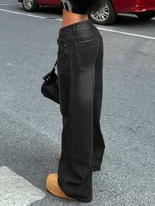 Women's Loose Straight Boyfriend Style Retro Jeans Casual Spring Black - Black - View 8