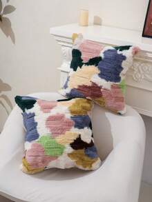 1 Funda de almohada abstracta geométrica de seis peines de pelo de conejo, funda de almohada de sofá multicolor para dormitorio y sala de estar, nuevo estilo