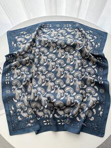 1pc Paisley Print Faux Silk Men's Bandana, Versatile Neck Scarf, Headband, Decoration - Blue and White Cashews - View 2
