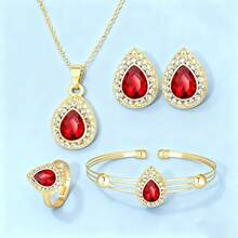1set Vintage Luxury Elegant Rhinestone Water Drop Earrings, Necklace & Ring Jewelry Set For Women, Suitable For Festival, Birthday, Date, Dance, Party, Holiday, Shopping, Daily Work