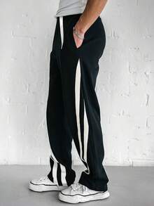 بنطلون رياضي كاجوال مخطط للرجال، خريف