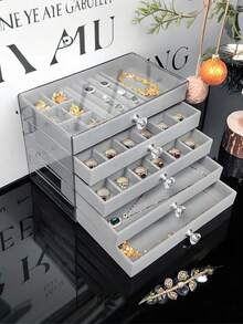 1个，54格，5/3层，透明，天鹅绒，亚克力首饰盒 - 大容量，可收纳耳环、戒指、项链，居家旅行皆宜，抽屉采用防褪色软垫设计，M码为首饰托盘（请谨慎购买）（包含首饰托盘），女士礼物，现代风格首饰盒，多抽屉首饰收纳盒 - 大容量，可收纳耳环、戒指、项链和珠子