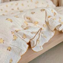 Muslin Duvet Cover With Ruffled Edges, 1 Piece Cotton Comforter Cover 47X59'', Pattern 2-Layer Gauze Bedding, No Quilt Or Pillowcases, Bedroom Essential - Yellow Duck - 查看 10