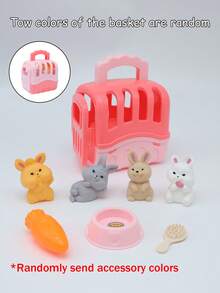 Children's Pretend Play Pet Rabbit Basket Toy Set, Feeding Simulation Cute Rabbit Playset, Birthday/Christmas Gift For Boys And Girls - Multicolor - View 9