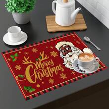 1 Stück/4 Stücke/6 Stücke Weihnachtsmann Muster Leinen Tischsets, geeignet für Esszimmertisch, Weihnachten, kann als Weihnachtsgeschenk, Weihnachtsdekoration verwendet werden, ganzjährig einsetzbar, moderne waschbare Tischdekor, Raumdekoration, Tischsets, Untersetzer, Küchen- und Esszimmertischmatten, Innen- und Außenpartydekoration, Heimdekoration, ideales Geschenk