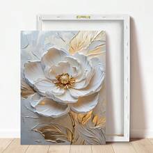 1 幅帆布挂画、带框装饰画、海报、优雅的白色花卉油画艺术与金叶 - 现代抽象墙面装饰，适用于客厅、卧室、办公室等 - 带框高清油画，是万圣节、感恩节、圣诞节、房间装饰、走廊、咖啡店、图书馆、浴室的完美礼物 - 彩色 - 查看 4