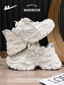 WARRIOR 1 Paar Damen Plateau-Sneaker mit Schnürung vorne, vielseitiges, bequemes Design, Outdoor-Lässig-Schuhe mit niedriger Sohle und Aufzug