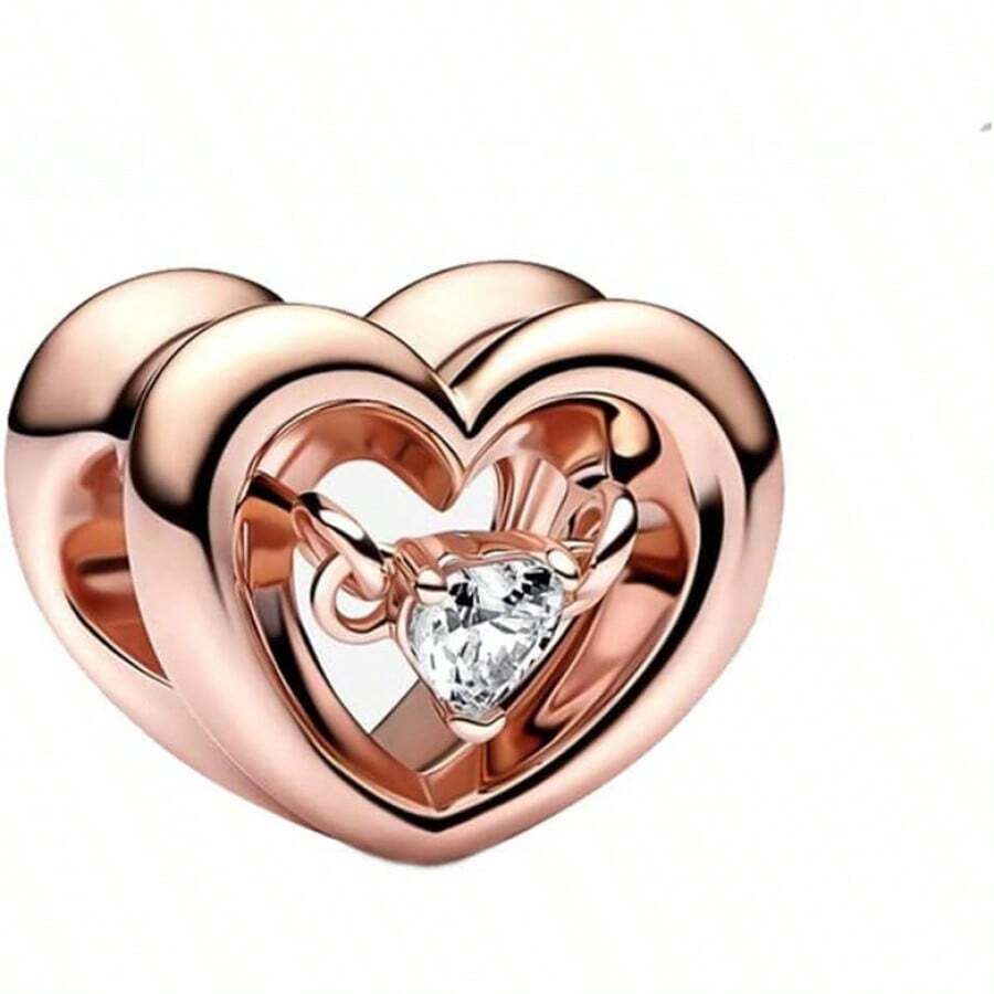 Jewelry Movie Heros Character Charms Women Bracelets And In 925 Sterling Silver,Mother's Day Birthday - 玫瑰金璀璨心形浮石吊墜 - 查看 1