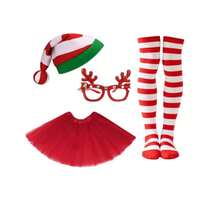 4 件套女士圣诞服装套装圣诞帽 + 芭蕾舞裙 + 条纹袜子和圣诞眼镜节日派对服装可爱的圣诞主题服装非常适合女性圣诞节庆祝活动、节日聚会和节日拍照 - 彩色 - 查看 1