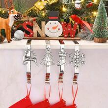 Stocking Holders Mantle Set Of 4, Weighted Stocking Hangers Mantel Fireplace, Stocking Hooks Xmas Decoration Silver
