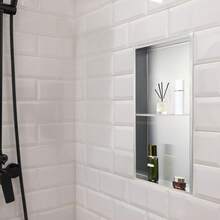 Shower Niche, 13 X 25 X 4 Inch Recessed Wall Niche Double-Layer, With Hollowed-Out Divider,Heavy-Duty Stainless Steel Modern Shampoo Storage Organizer,Waterproof, Silver For Bathroom - Silver Double Layer, Framed 13"x25"x4" - View 1