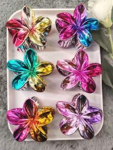 2025 New Arrival Faux Metal Electroplated Dual-Tone Plumeria Hair Claw Clips, Shark Shaped Floral Hair Clips, Suitable For Vacation, Travel, Party, Birthday, Office, Beach, Bun Updo Winter Hair Accessories Flower Hair Clutch