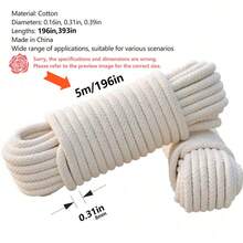 Premium Cotton Rope, Strong And Durable, Waterproof And Windproof, Suitable For Indoor And Outdoor Activities, Handicrafts, Camping, Gardening, DIY Projects, Available In 39.4 Inches/19.7 Inches - White - View 13