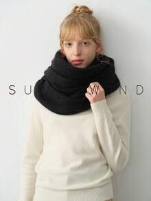 1 pieza Cuello de punto de unicolor de poliéster cálido para mujer, versátil para ir al trabajo y uso diario, otoño/invierno para vestir - Negro - Ver 8
