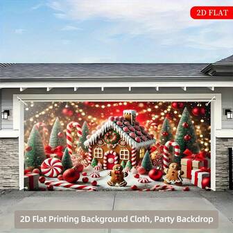 1 pieza de tela de fondo con diseño de casa de jengibre navideña de gran tamaño - Decoración de fiesta, sin necesidad de energía, pancarta, apta para interior/exterior, Navidad, boda, cumpleaños, photobooth, garaje, hogar, decoración de eventos, decoración navideña de jengibre, fotografía de vacaciones