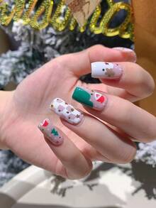 1 pezzo Adesivi per unghie a copertura totale con motivi natalizi di fiocchi di neve, alberi di Natale, cervi, colori sfumati e strisce glitterate, adatti per arte di unghie fai-da-te per donne