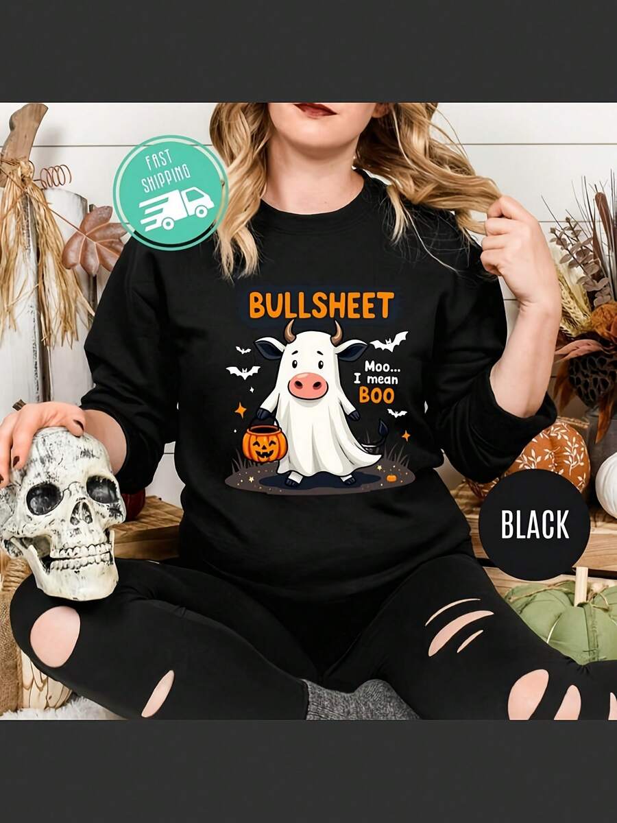 BullSheet Sweatshirt, Funny Halloween Sweatshirt, Ghost Bull Sweater, Spooky Sweatshirt, Cute Ghost Sweater,Country Halloween,Boo Sweatshirt