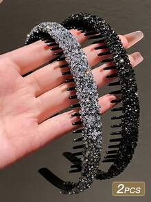 2pcs Women's Fashionable Elegant Versatile Rhinestone Headbands ,Makeup ,Hair Hair Hoop