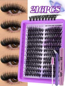万圣节和圣诞节新品假睫毛 216/192 股簇，大容量多功能睫毛套装，30D+40D+50D+60D+80D+100D，D 卷曲假睫毛，多长度混合密度睫毛夹套装，包括睫毛粘合剂和密封剂，睫毛工具镊子，化妆刷，D 卷曲 10-18 毫米混合单根睫毛，DIY 假睫毛，柔软 3D 蓬松睫毛夹，DIY 漫画风格睫毛夹，方便家庭使用 - 紫色 - 查看 7