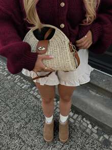 Senya Fall And Winter New Women's Round Neck Lantern Sleeve Front Button Black Knitted Cardigan, Loose Casual, Lazy, Daily Commuting, Afternoon Tea, Back To School, Graduation, Sweater Tops, Valentine's Day Women's Winter Sweaters, New Year