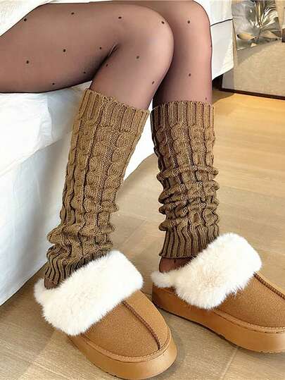 1 par de polainas de malha femininas, quentes e modernas, versáteis para botas, estudantes, dançarinas, decoração de trajes diários