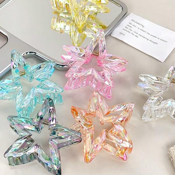 Colorful Star Crystal Candy Color Hair Clips, Hair Claws For Bun Updo, Hair Claw, Hair Accessories Elegant Claw Clip Winter Hair Clutch