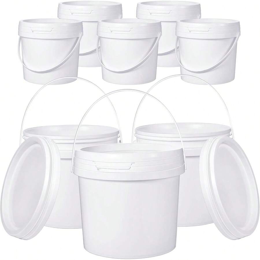 Leinuosen 8 Pcs Plastic Bucket With Handle And Lid Durable Heavy Duty Food  Bucket Pail Container For Multipurpose Storage Paint Art Crafts Projects,(1 Gallon,White)