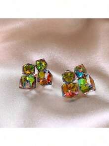 A Pair Of Square Three-Dimensional Earrings, Light Luxury And Niche Design Jewelry, Suitable For Daily Wear, Commuting And Gatherings - Ideal Gift - Đầy màu sắc - Xem 4