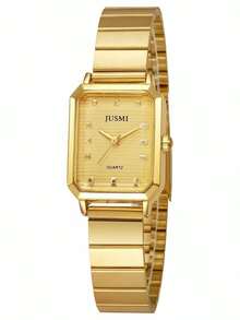 1 Stück modische, minimalistische goldene rechteckige Quarzuhr für Frauen, geeignet für den täglichen Gebrauch, Geburtstag, Geschenk für sie, Jahrestag, Halloween, ohne Geschenkbox