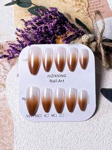 10 móng tay giả thủ công màu hạnh nhân ombre cực quang hiệu ứng gương dễ thương tối giản sang trọng - Nhiều màu - Xem 5