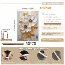 1 Peça, Pintura Pendurada em Tela, Pintura Decorativa Emoldurada, Pôster, Pintura a Óleo Floral Branca Elegante com Folhas Douradas - Decoração de Parede Abstrata Moderna para Sala de Estar, Quarto, Escritório, etc. - Pintura a Óleo Emoldurada em HD, Presente Perfeito para Halloween, Ação de Graças, Natal, Decoração de Ambiente, Corredor, Cafeteria, Biblioteca, Banheiro - Multicolorido - Visão 11