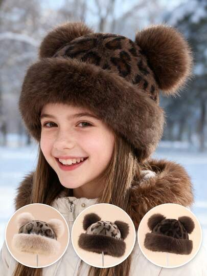 1pc 10-16 Years Old Girls Faux Fur Bucket Hat, Cute & Sweet Fluffy Plush Bucket Hat, Suitable For Snowy Days And Outdoor Winter Wear