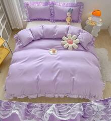 Chic Ruffle Lace Polyester Duvet Cover Set - Girl White Bedding - 2 Piece Twin Comforter Duvet Cover With Zipper Closure - Ultra Soft And Lightweight (White, Twin) - NO Comforter Included - 紫色 - 查看 8