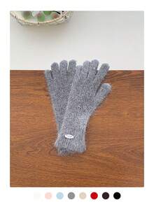 贝壳标志纯色露指手套，保暖防风触屏，简约百搭情侣手套，秋冬季女士毛绒针织露指手套，可爱五指保暖防风，适合学生、骑行、户外活动，简约百搭纯色加厚长款露指手套，保暖防寒，骑行户外情侣手套，冬季 - 貝殼標字母 - 查看 8