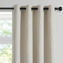 Beige And Black% Blackout Geometric Pattern Curtains, 52 Inch Wide 96 Inches Long 2 Panels, Thermal Insulated Noise Reducing Anti-Rust Grommet Drapes Bedroom Living Room,, Modern Style, Energy-Efficient - 奶油白 - 查看 12