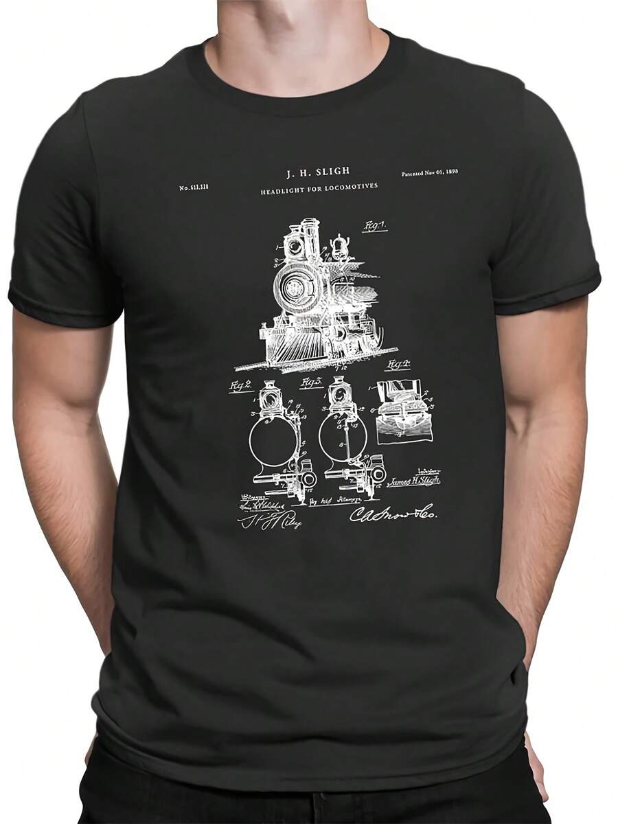 Headlight For Locomots Patent Prints Locomot Gifts, Train Dr, Railway, Railroad T-Shirt, Locomots, Tshirt, PT722 - 風格29 - 查看 1
