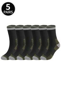 5 Pairs Men's Thick Thermal Crew Socks, Warm Wool Blend Socks For Outdoor Sports Like Hiking, Skiing In Winter