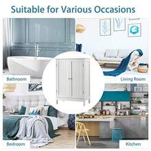 Bathroom Floor Cabinet With Double Door Wooden Floor Storage Cabinet With Shelf Elegant Home Space Saver Storage Toiletries Wooden Entryway Utility Storage Cabinet Durable Storage Cabinet For Compact Room White