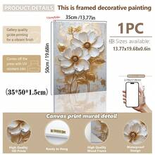 1 Peça, Pintura Pendurada em Tela, Pintura Decorativa Emoldurada, Pôster, Pintura a Óleo Floral Branca Elegante com Folhas Douradas - Decoração de Parede Abstrata Moderna para Sala de Estar, Quarto, Escritório, etc. - Pintura a Óleo Emoldurada em HD, Presente Perfeito para Halloween, Ação de Graças, Natal, Decoração de Ambiente, Corredor, Cafeteria, Biblioteca, Banheiro - Multicolorido - Visão 18