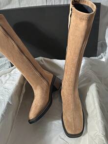 秋冬新款中跟过膝长靴，简约百搭设计，女士必备 - 卡其色 - 查看 4