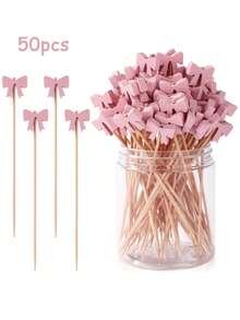 50/100 que khuấy cocktail hình nơ hồng, dùng trang trí bánh cupcake, tăm xiên trái cây, thích hợp cho các dịp lễ hội, sinh nhật, đám cưới, tiệc theo chủ đề bãi biển, đồ dùng nhà bếp. - Hồng - Xem 9