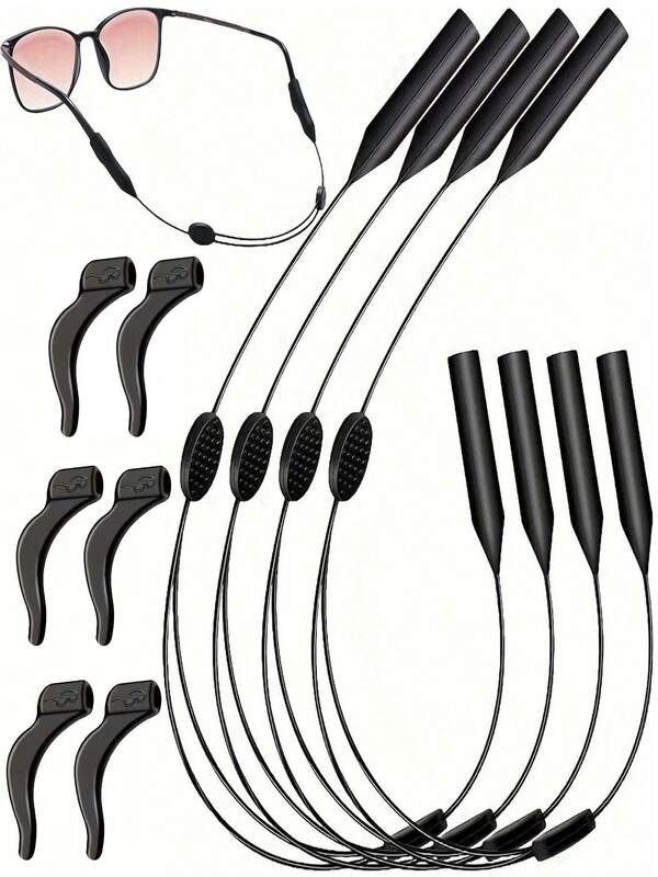 Adjustable Eyewear Strap Set - Classic Black Non-Slip Sports Glasses Cord With Soft Silicone Hooks, 1/3/5/10-Pack Multifunctional Sunglass Holder For Running/Hiking/Daily Use