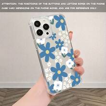 Funda transparente anticaídas con diseño floral azul para teléfono. Compatible con los modelos 17, 16, 15, 14, 13, 12/16, 14 Plus/17, 12 Pro/17, 12 Pro/17/11/11 Pro - Colores mixtos 1 - Ver 3