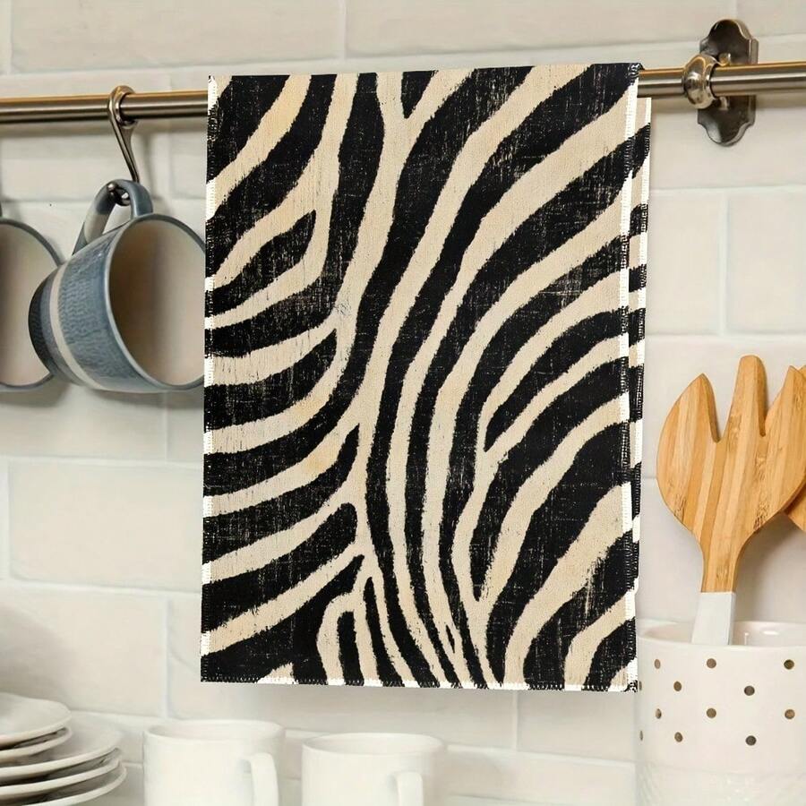 2pc 2D Flat Vintage Zebra Print Pattern Polyester Fabric Towel Kitchen Towels Bathroom Towel Rack Machine Washable Decorative Tea Towels For Cooking Baking Housewarming Gifts Holiday Bathroom Bars Single Sided Printed - Multicolor - View 1