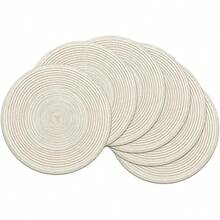 Set Of 6 38cm Round Braided Woven Placemats, Washable And Heat Resistant Table Mats For Kitchen, Dining, Home, And Restaurant, Beige Place Touchy Hand Coaster Tableware - 乳白色 - 查看 1