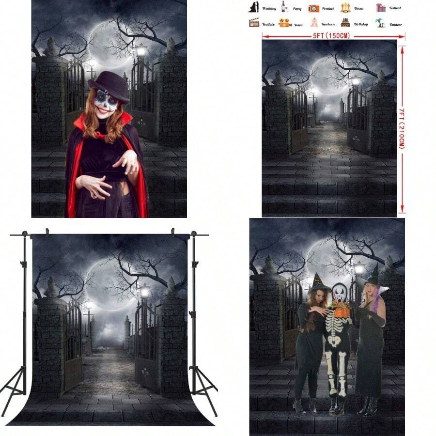 CHAIYA Halloween Backdrop Background Nightmare Before Christmas Backdrop For Photography Zombie Themed Photo Booth Party Decorations 5x7ft - màu đen - Xem 1