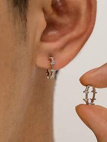 1 件钛钢耳环男士嘻哈朋克耳环，铁丝网耳环，适合日常佩戴，礼物 - 銀色 - 查看 5