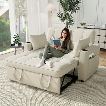 Folding Sofa Bed, Multifunctional Sofa With Sleeping Function, Sofa Bed With Cup Holder And Pillow, Suitable For Living Room, Bedroom, Apartment Home Theater
