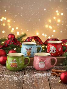 1pc Christmas Ceramic Mug, Cartoon Christmas Mousse Cup, Christmas Mousse Coffee Cup, Office Christmas Gift, Friends & Family Breakfast Cup, Santa Claus Gift, Milk Cup